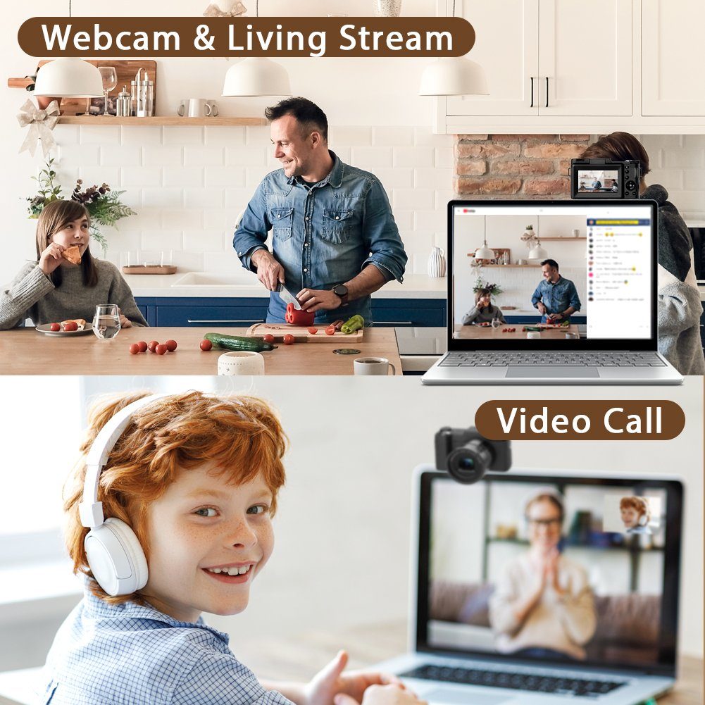 4K Digitalkamera, 48MP Fotokamera mit 3,0 Zoll Bildschirm, Kompaktkamera (5x opt. Zoom, inkl. Weitwinkelobjektiv, 32GB TF-Karte, Autofokus Kompaktkamera, 5X Optischer Zoom und 8X Digitalzoom)