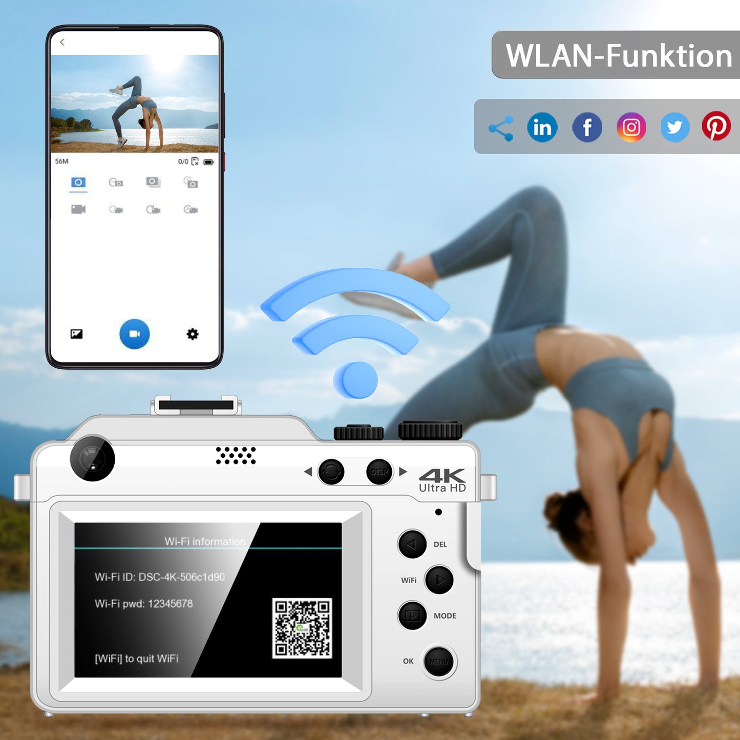 4K Digitalkamera, Fotografie, Vlogging! Vollformat-Digitalkamera (inkl. 64GB SD Karte. 48MP Vlogging Kamera für Youtube, Multi-Filter Point and Shoot Kamera, WiFi, Autofokus, 18X Zoom, für Anfänger und Fortgeschrittene, farbiges Frontpanel wechselbar)