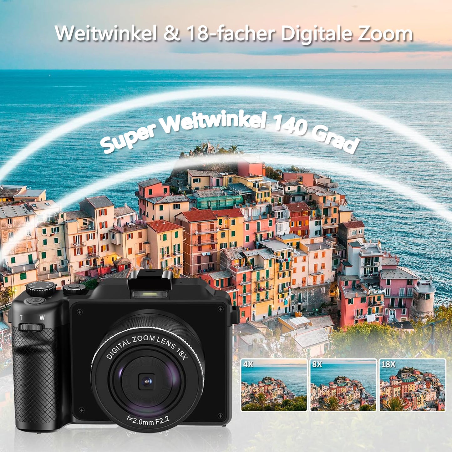Digitalkamera, 4K 48MP Autofokus Kamera Fotokamera mit 64GB Karte Kompaktkamera (48 MP, WLAN (Wi-Fi), inkl. & WiFi, 3.0'' Bildschirm Vlogging Kamera für YouTube 18x Zoom, mit Blitz Fotoapparat, Kompaktkamera für Teens Anfänger)