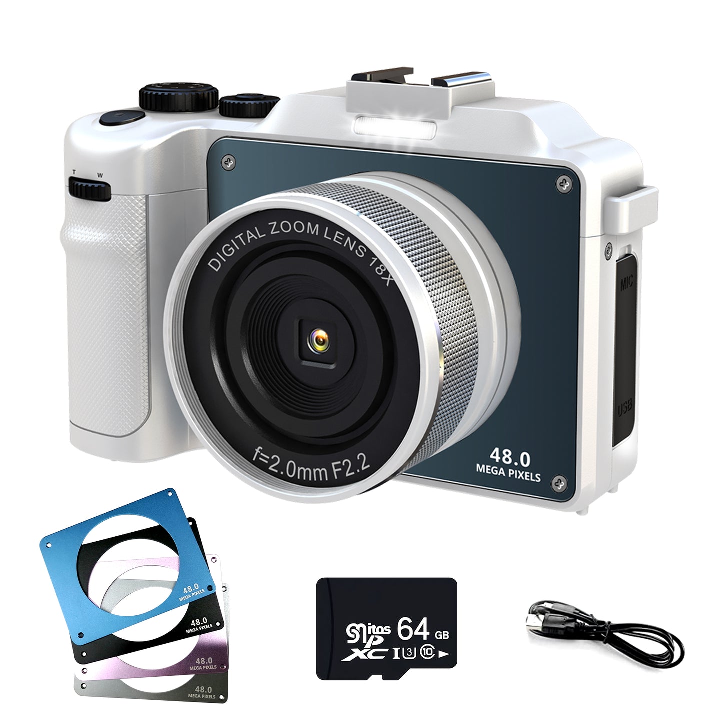 4K Digitalkamera, Fotografie, Vlogging! Vollformat-Digitalkamera (inkl. 64GB SD Karte. 48MP Vlogging Kamera für Youtube, Multi-Filter Point and Shoot Kamera, WiFi, Autofokus, 18X Zoom, für Anfänger und Fortgeschrittene, farbiges Frontpanel wechselbar)