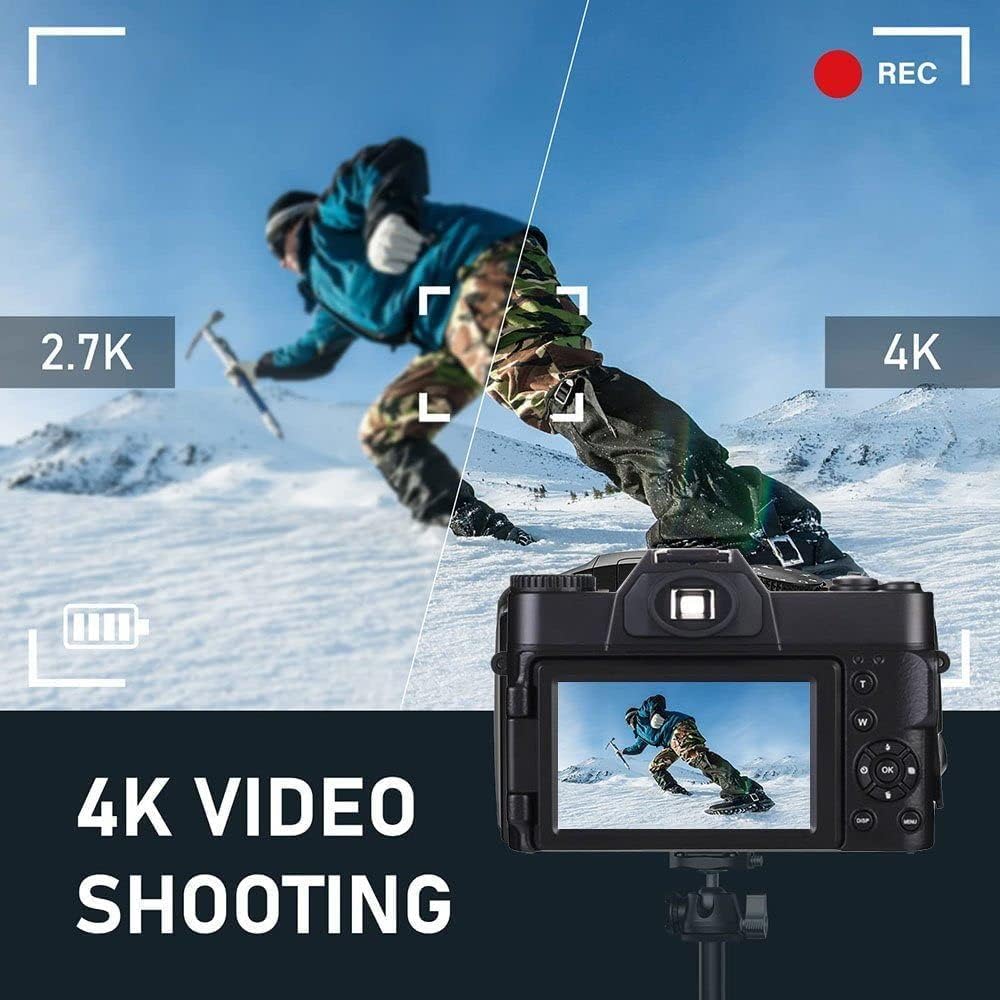 R10 4K Digitalkamera mit 180° Flip 3.0" Bildschirm Kompaktkamera (48 MP, WLAN (Wi-Fi), 16X Digitalzoom Fotokamera mit Weitwinkel+Macro Linse, 64GB TF-Karte)