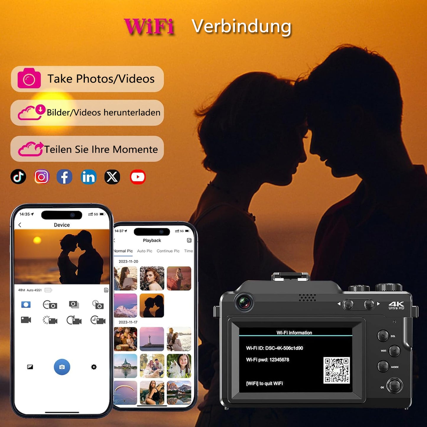 Digitalkamera, 4K 48MP Autofokus Kamera Fotokamera mit 64GB Karte Kompaktkamera (48 MP, WLAN (Wi-Fi), inkl. & WiFi, 3.0'' Bildschirm Vlogging Kamera für YouTube 18x Zoom, mit Blitz Fotoapparat, Kompaktkamera für Teens Anfänger)