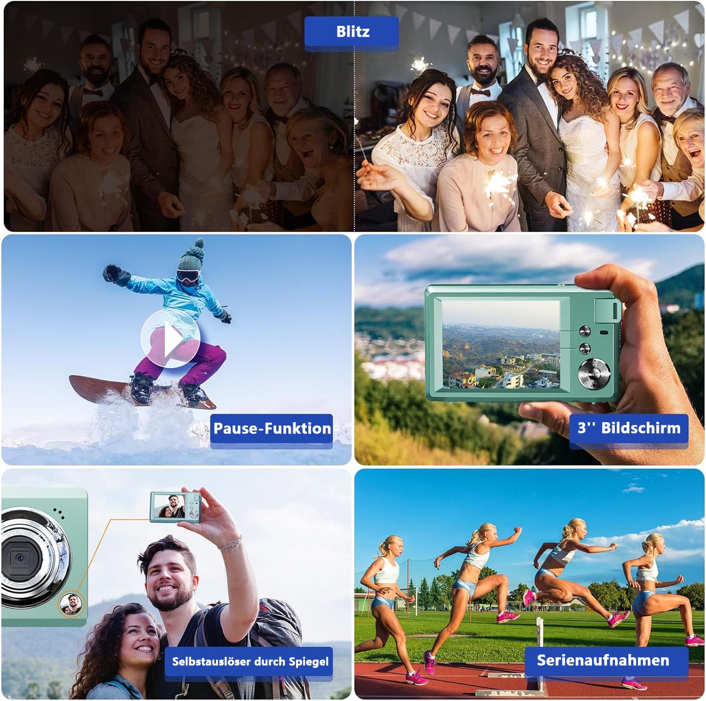 Digitalkamera, 48MP 1080P FHD Fotokamera mit 3,0 Zoll Bildschirm, Kompaktkamera (inkl. 16X Digit