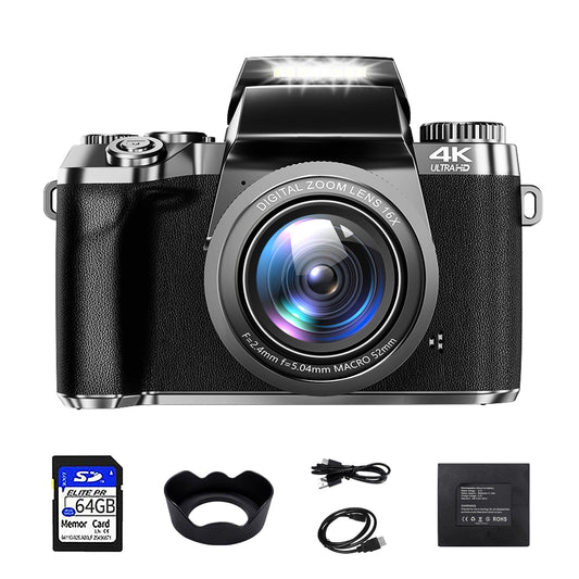 Digitalkamera 4K, 64MP Fotokamera mit 3.0" Touchscreen, 16x Kompaktkamera (WLAN (Wi-Fi), inkl. 4K Ultra HD Digitalkamera mit drahtloser Fernbedienung, Digitalzoom Kompaktkamera mit WiFi Funktion, mit Kameratasche, Haube)