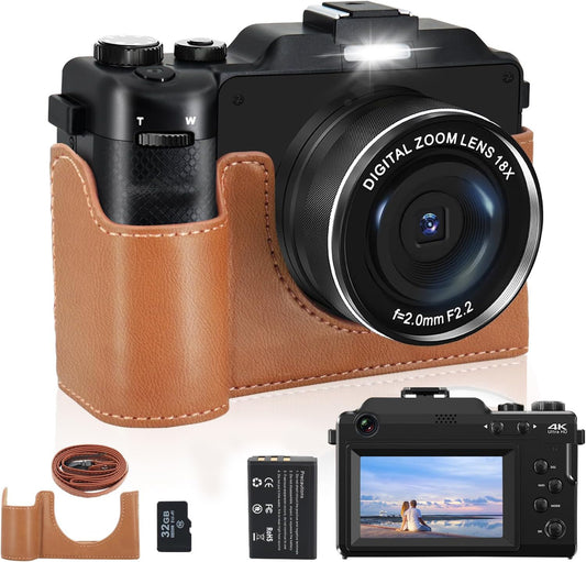 Digitalkamera, 4K 48MP Autofokus Kamera Fotokamera mit 64GB Karte Kompaktkamera (48 MP, WLAN (Wi-Fi), inkl. & WiFi, 3.0'' Bildschirm Vlogging Kamera für YouTube 18x Zoom, mit Blitz Fotoapparat, Kompaktkamera für Teens Anfänger)