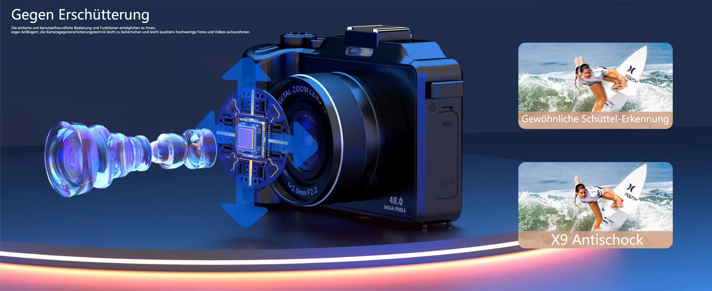 Digitalkamera, 4K 48MP Autofokus Kamera Fotokamera mit 64GB Karte Kompaktkamera (48 MP, WLAN (Wi-Fi), inkl. & WiFi, 3.0'' Bildschirm Vlogging Kamera für YouTube 18x Zoom, mit Blitz Fotoapparat, Kompaktkamera für Teens Anfänger)