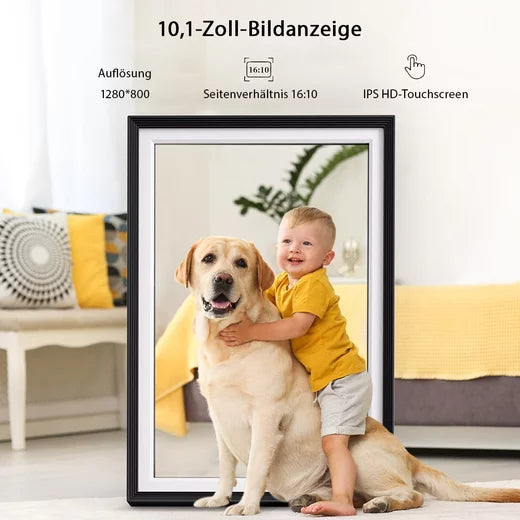 Elektronischer Fotorahmen 10,1 " Digitaler Bilderrahmen (1280 x 800 Pixel, 32 GB, Touchscreen WLAN mit Automatische Drehung Photo Video Teilen)